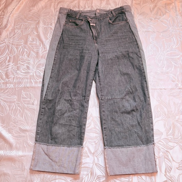 Closed Denim - CLOSED Two-Tone High Waisted Double Waist Large Cuff Women's Jeans - 34 Loose